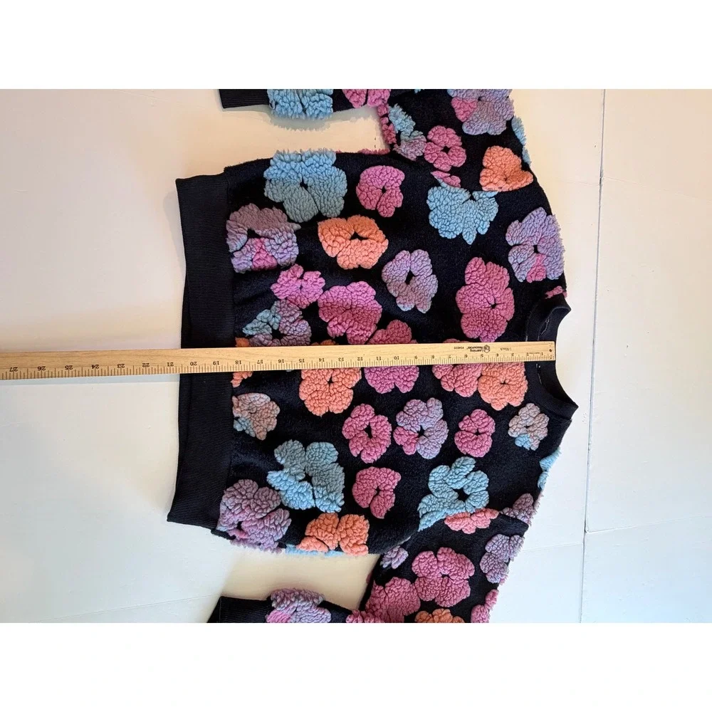 Akair Floral Sherpa Fleece Sweatshirt Multi Color 3D Flower Pullover M
